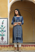 Juniper Women's Indigo Rayon Staple Straight Placement Print Kurta - Distacart