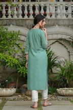 Juniper Women's Sage Green Rayon Staple Straight Placement Print Kurta - Distacart