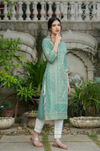 Juniper Women's Sage Green Rayon Staple Straight Placement Print Kurta - Distacart