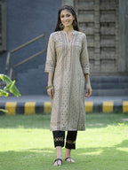 Juniper Beige Rayon Festive Placement Print Straight Kurta For Women - Distacart