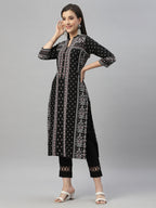 Juniper Black Rayon Festive Placement Print Straight Kurta For Women - Distacart