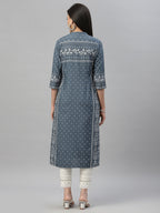 Juniper Blue Rayon Festive Placement Print Straight Kurta For Women - Distacart