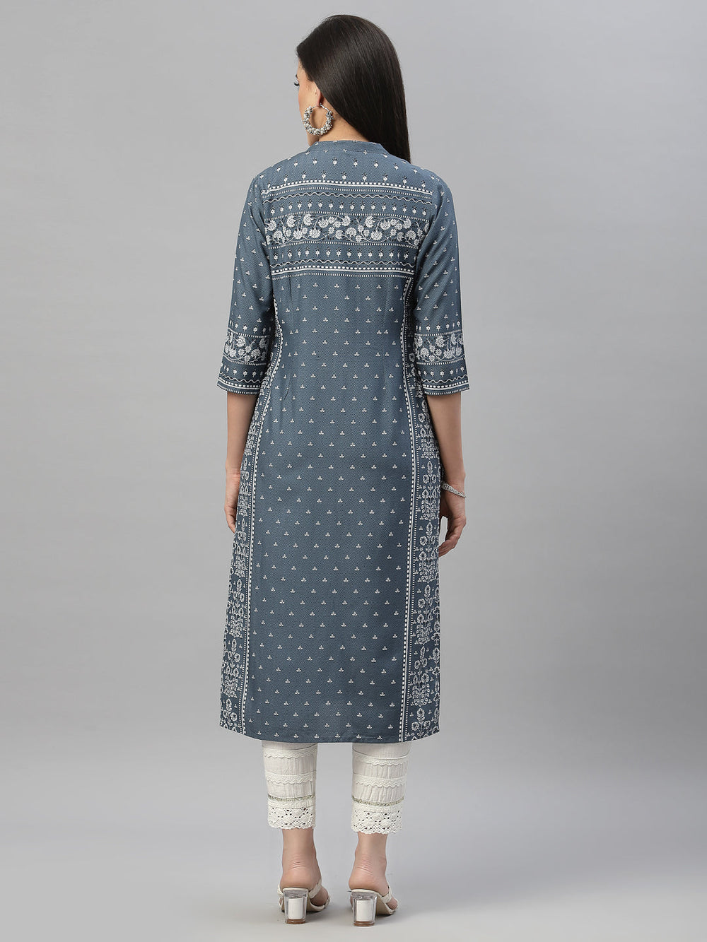 Juniper Blue Rayon Festive Placement Print Straight Kurta For Women - Distacart