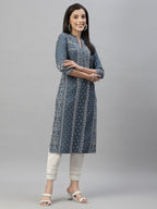 Juniper Blue Rayon Festive Placement Print Straight Kurta For Women - Distacart