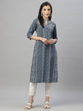 Juniper Blue Rayon Festive Placement Print Straight Kurta For Women - Distacart