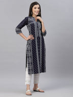 Juniper Indigo Rayon Festive Placement Print Straight Kurta For Women - Distacart