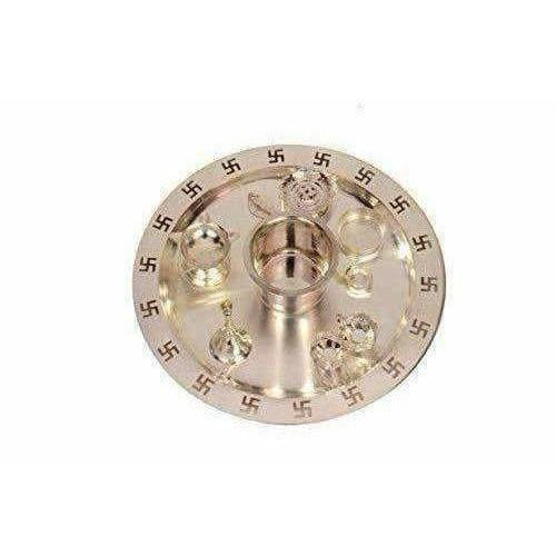 Silver Plated OM Pooja Thali 1 Set 8 Pcs