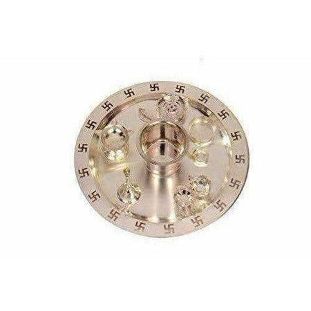 Silver Plated OM Pooja Thali 1 Set 8 Pcs