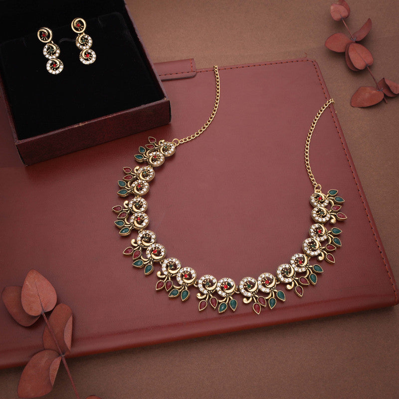 Tehzeeb Creations Gold Pleate Maroon & Green Colour Choker Set