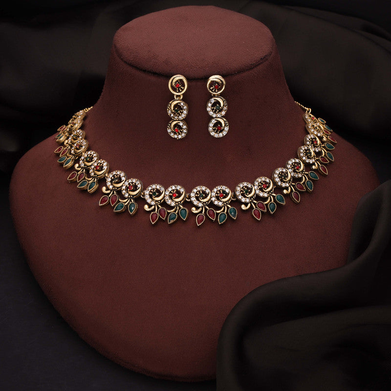 Tehzeeb Creations Gold Pleate Maroon & Green Colour Choker Set