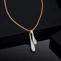 Estele Gold-Polished White Crystals Adorned Twin Droplet Designer Pendant Necklace with Chain for Women/Girls