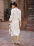Juniper Women's Off - White Rayon Printed Straight Kurta - Distacart