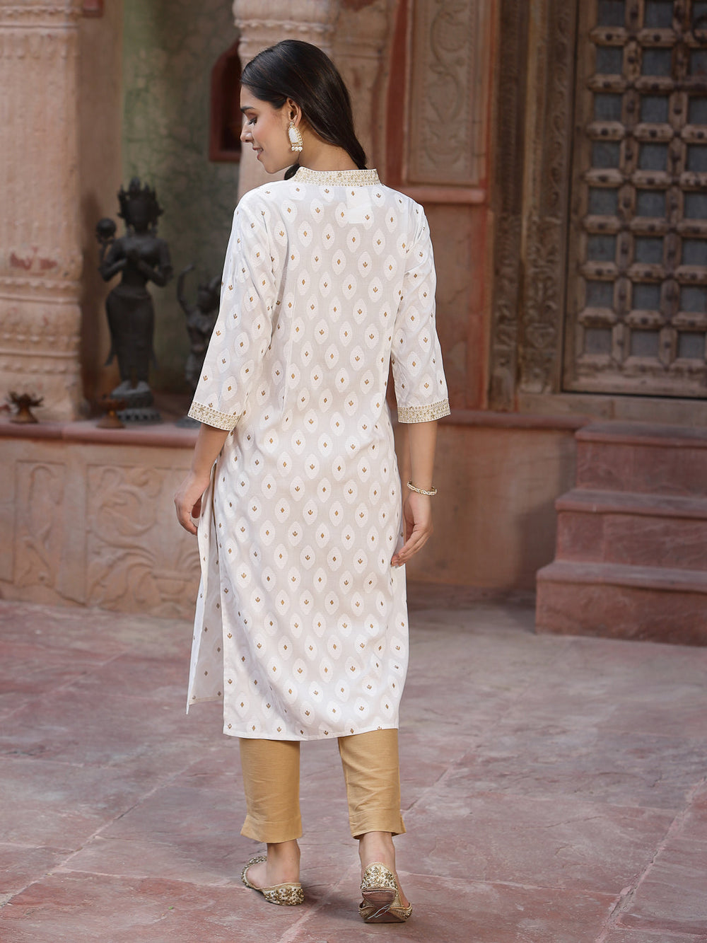 Juniper Women's Off - White Rayon Printed Straight Kurta - Distacart