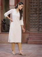 Juniper Women's Off - White Rayon Printed Straight Kurta - Distacart