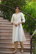 Juniper Cream Silk Festive Embroidered Straight Kurta For Women - Distacart