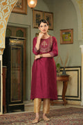 Juniper Maroon Silk Festive Embroidered Straight Kurta For Women - Distacart