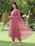 Juniper Onion Pink Muslin Festive Printed Straight Skd For Women - Distacart