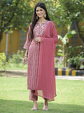 Juniper Onion Pink Muslin Festive Printed Straight Skd For Women - Distacart