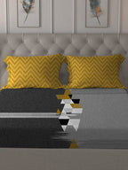 MYTRIDENT Grey Melange White Geometric Cotton 144 TC Queen Bedsheet With 2 Pillow Covers - Distacart