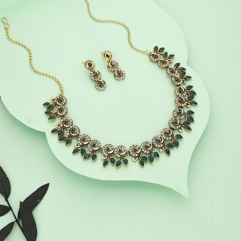 Tehzeeb Creations Gold Pleate Green Colour Choker Set