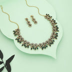 Tehzeeb Creations Gold Pleate Green Colour Choker Set