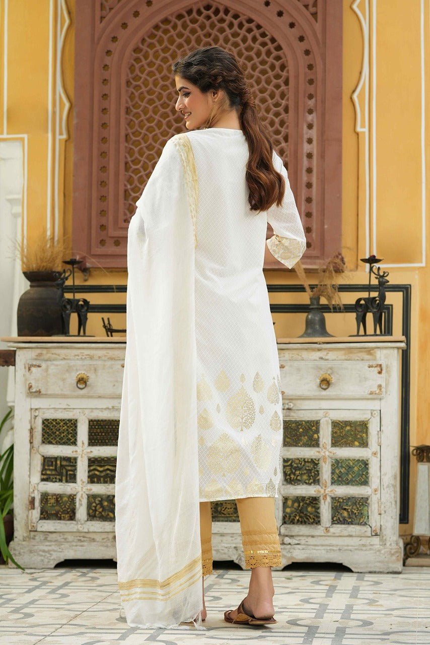 Juniper Off - White Georgette Festive Printed Straight Kurta Dupatta Set For Women - Distacart