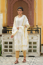 Juniper Off - White Georgette Festive Printed Straight Kurta Dupatta Set For Women - Distacart