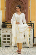 Juniper Off - White Georgette Festive Printed Straight Kurta Dupatta Set For Women - Distacart