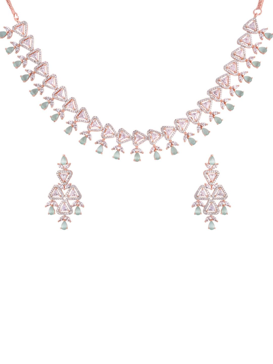 Saraf RS Jewellery Rose Gold-Plated White & Sea Green AD-Studded Handcrafted Jewellery Set - Distacart
