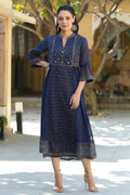 Juniper Indigo Georgette Festive Printed Flared Dress For Women - Distacart