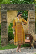 Juniper Mustard Georgette Festive Printed Flared Dress For Women - Distacart
