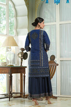 Juniper Indigo Chanderi Festive Printed Flared Kurta For Women - Distacart