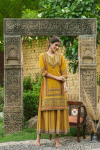 Juniper Mustard Chanderi Festive Printed Flared Kurta For Women - Distacart