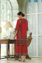 Juniper Red Chanderi Festive Printed Flared Kurta For Women - Distacart