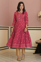 Juniper Fuchsia Rayon Festive Handwork Sequence Anarkali Kurta For Women - Distacart