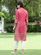 Juniper Women Fuchsia Rayon Festive Embroidered Straight Kurta - Distacart
