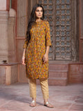 Juniper Women's Mustard Muslin Printed Straight Kurta - Distacart