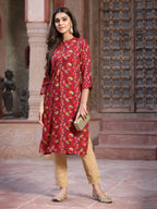 Juniper Women's Red Muslin Printed Straight Kurta - Distacart