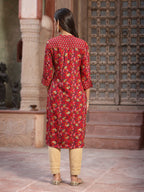 Juniper Women's Red Muslin Printed Straight Kurta - Distacart