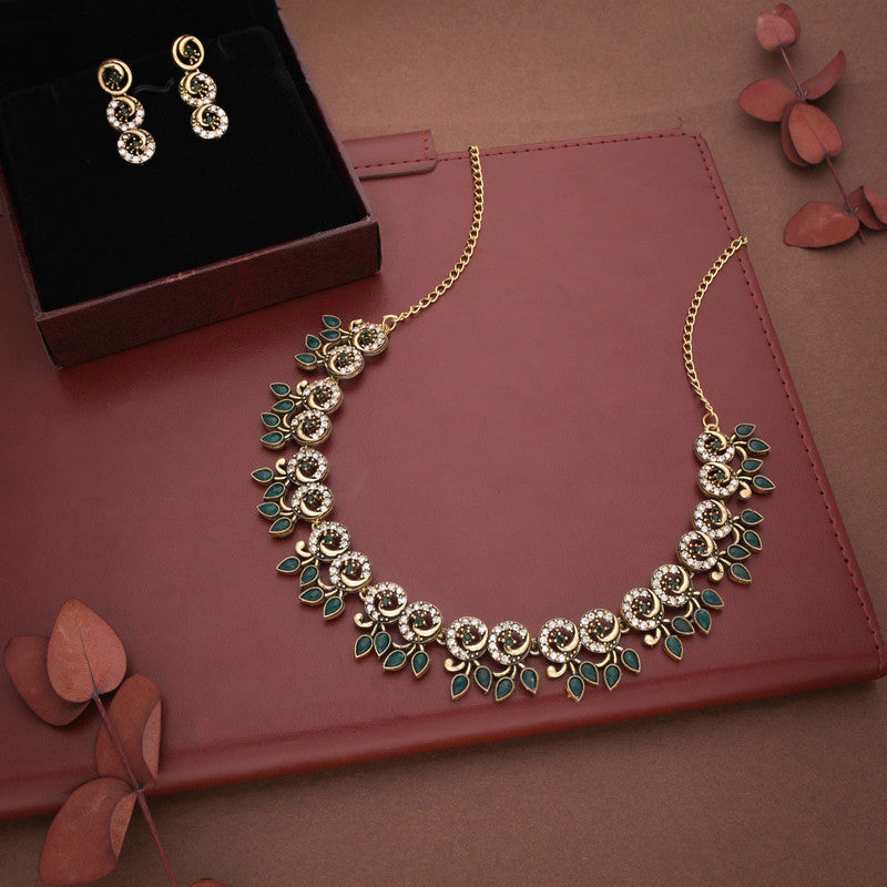 Tehzeeb Creations Gold Pleate Green Colour Choker Set