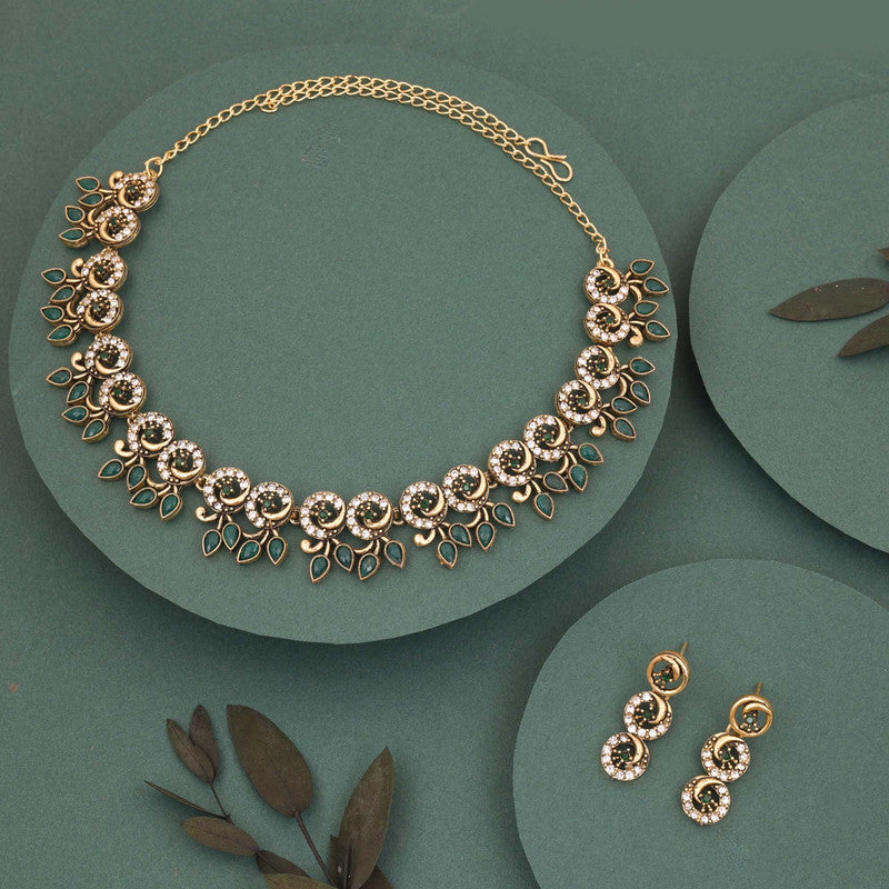 Tehzeeb Creations Gold Pleate Green Colour Choker Set