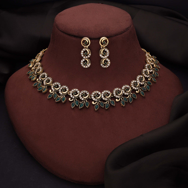 Tehzeeb Creations Gold Pleate Green Colour Choker Set