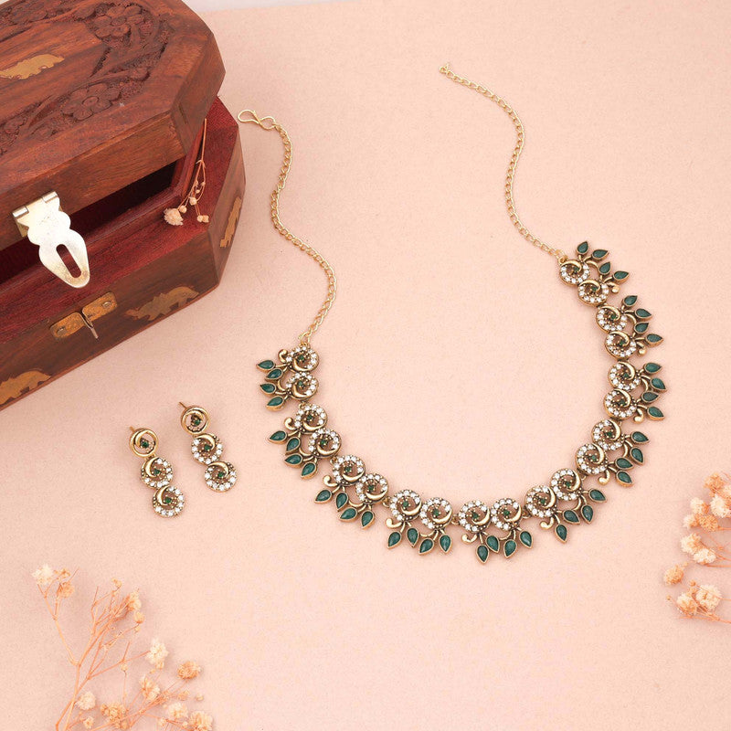 Tehzeeb Creations Gold Pleate Green Colour Choker Set