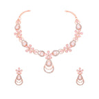 Tehzeeb Creations Rose Gold-Polished Baby Pink Colour Necklace With Stud