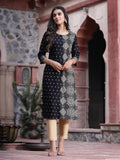 Juniper Women's Black Rayon Printed Straight Kurta - Distacart
