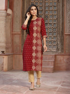 Juniper Women's Maroon Rayon Printed Straight Kurta - Distacart