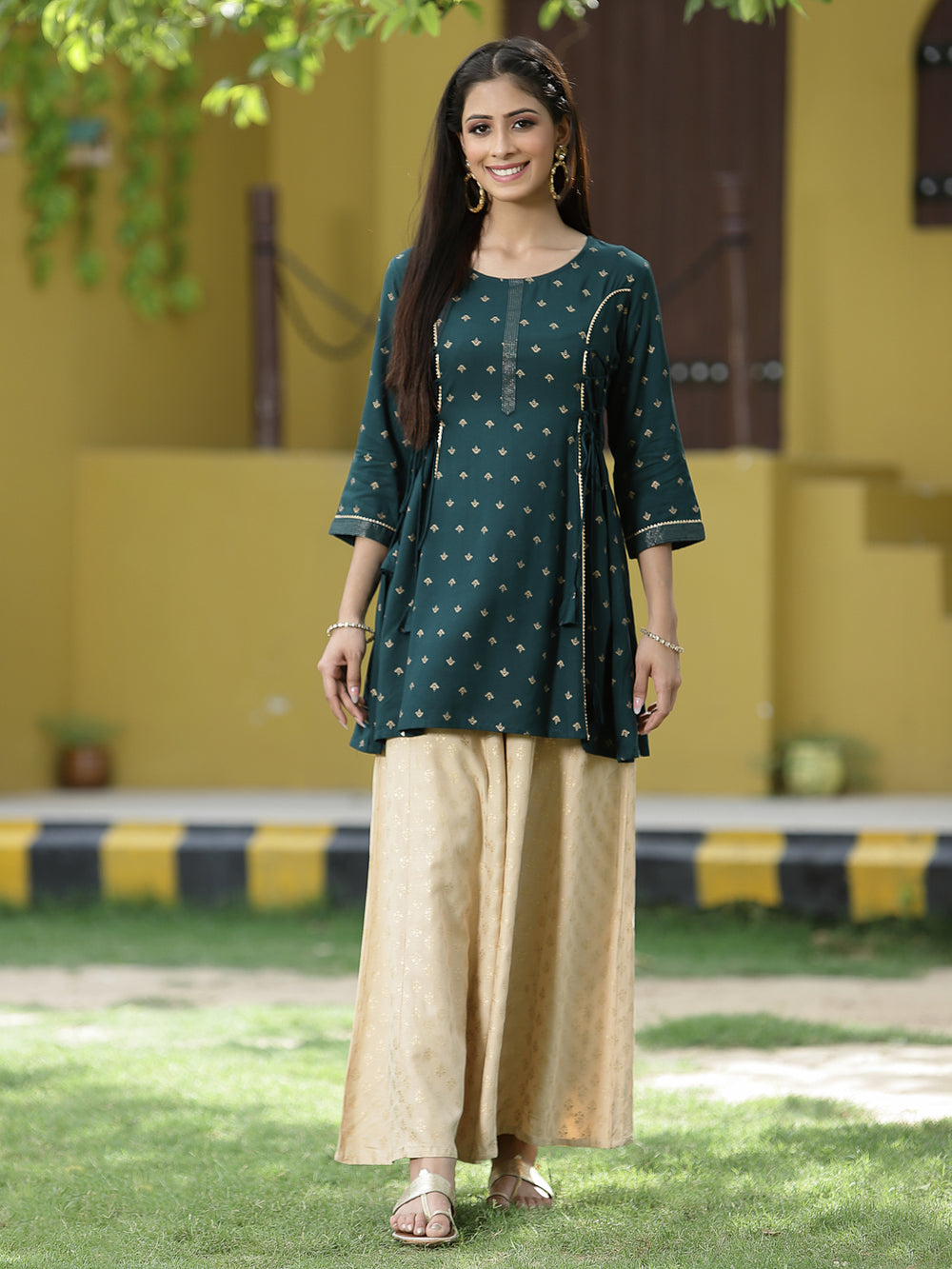 Juniper Green Rayon Festive Printed A-Line Tunic For Women - Distacart