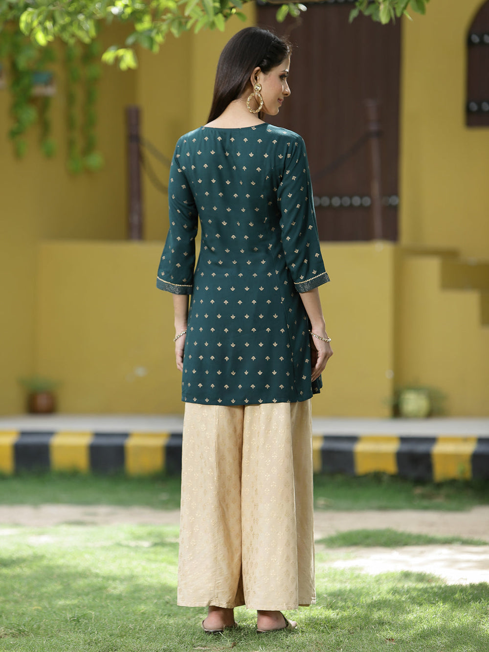Juniper Green Rayon Festive Printed A-Line Tunic For Women - Distacart