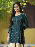 Juniper Green Rayon Festive Printed A-Line Tunic For Women - Distacart