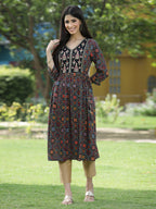 Juniper Black Rayon Festive Printed Flared Kurta For Women - Distacart